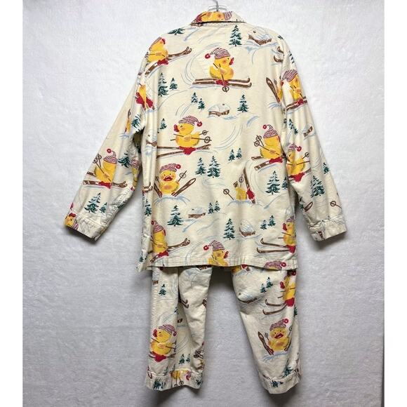 Nick & Nora Vintage Christmas Skiing Rubber Duckie Flannel Pajama Set Size XL - Picture 2 of 15